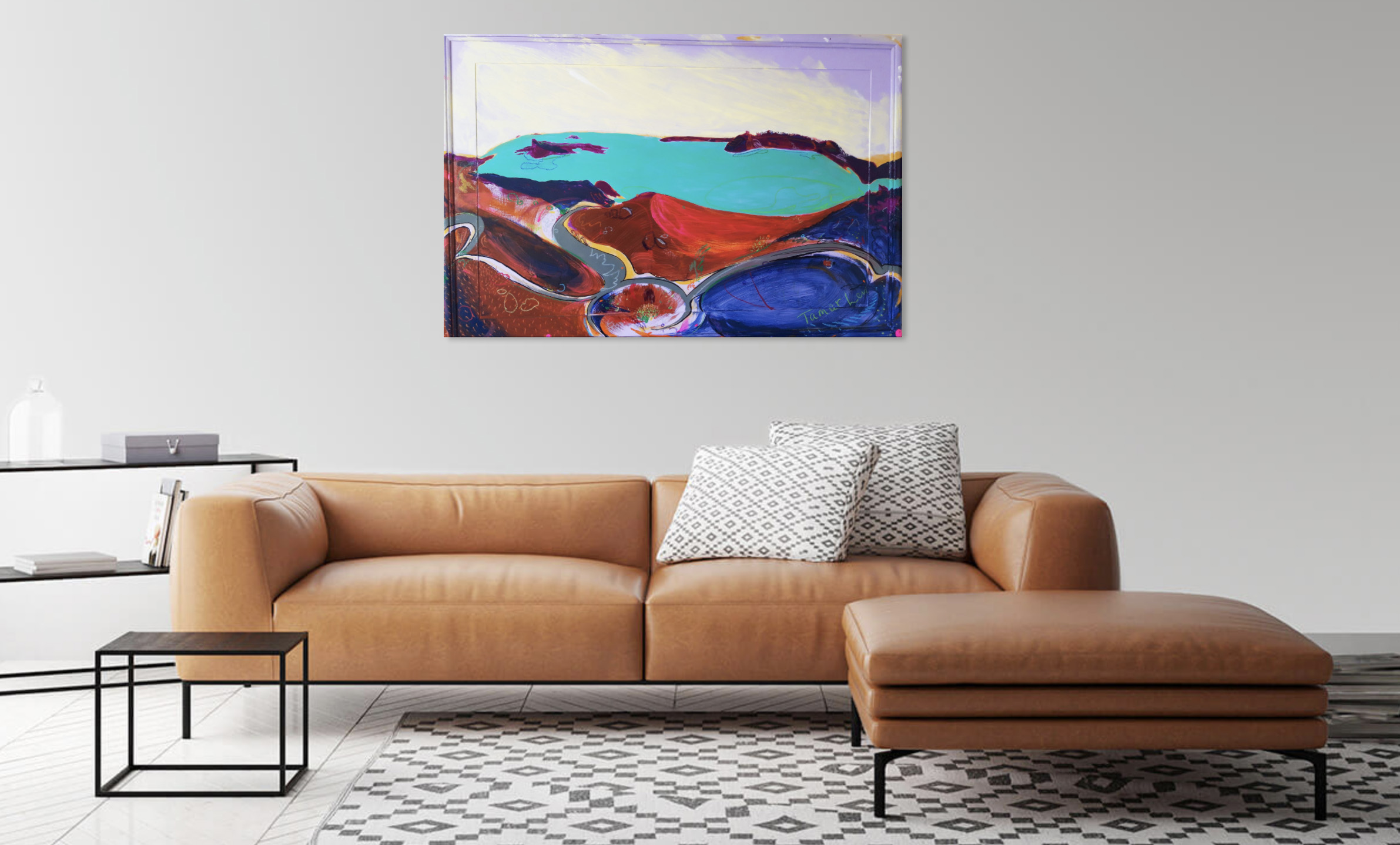 Preview this painting of Santorini Volcano as viewed in a living room